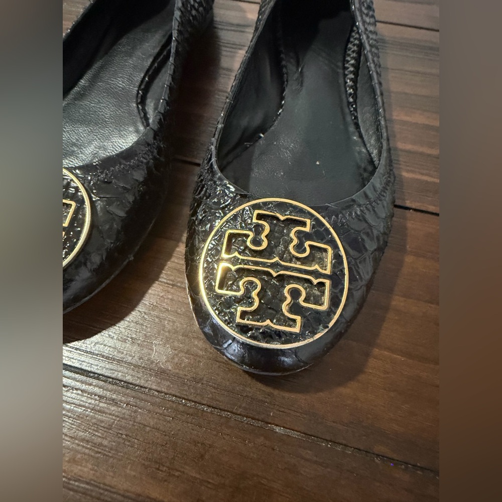 Tory Burch Black Python Embossed Leather Reva Bal… - image 6